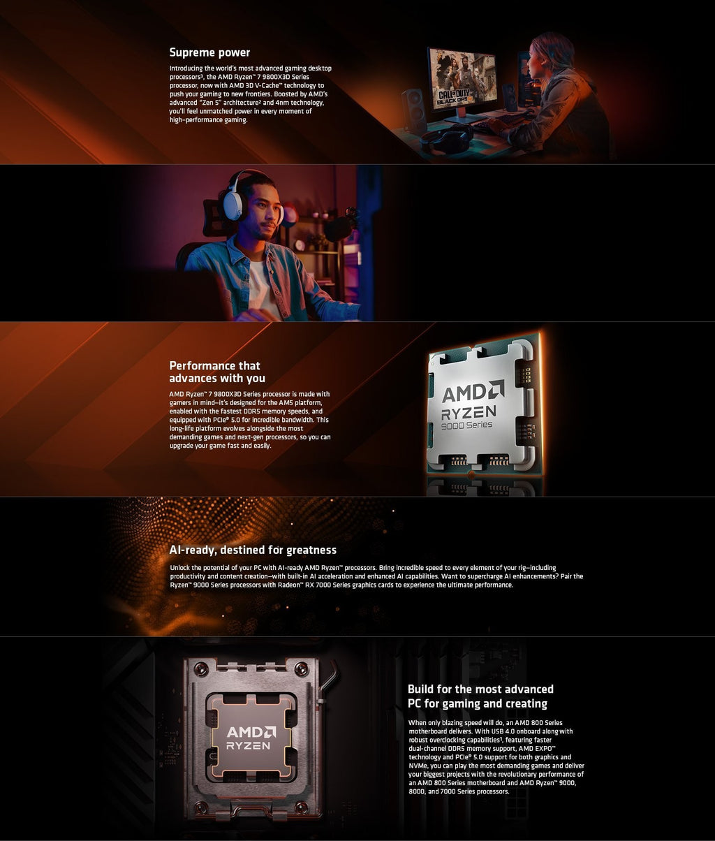 AMD CPU Ryzen 7 9800X3D 8C/16T 4.7/5.2GHz Boost 96Mb Radeon Graphics AM5 120W w/o cooler Box