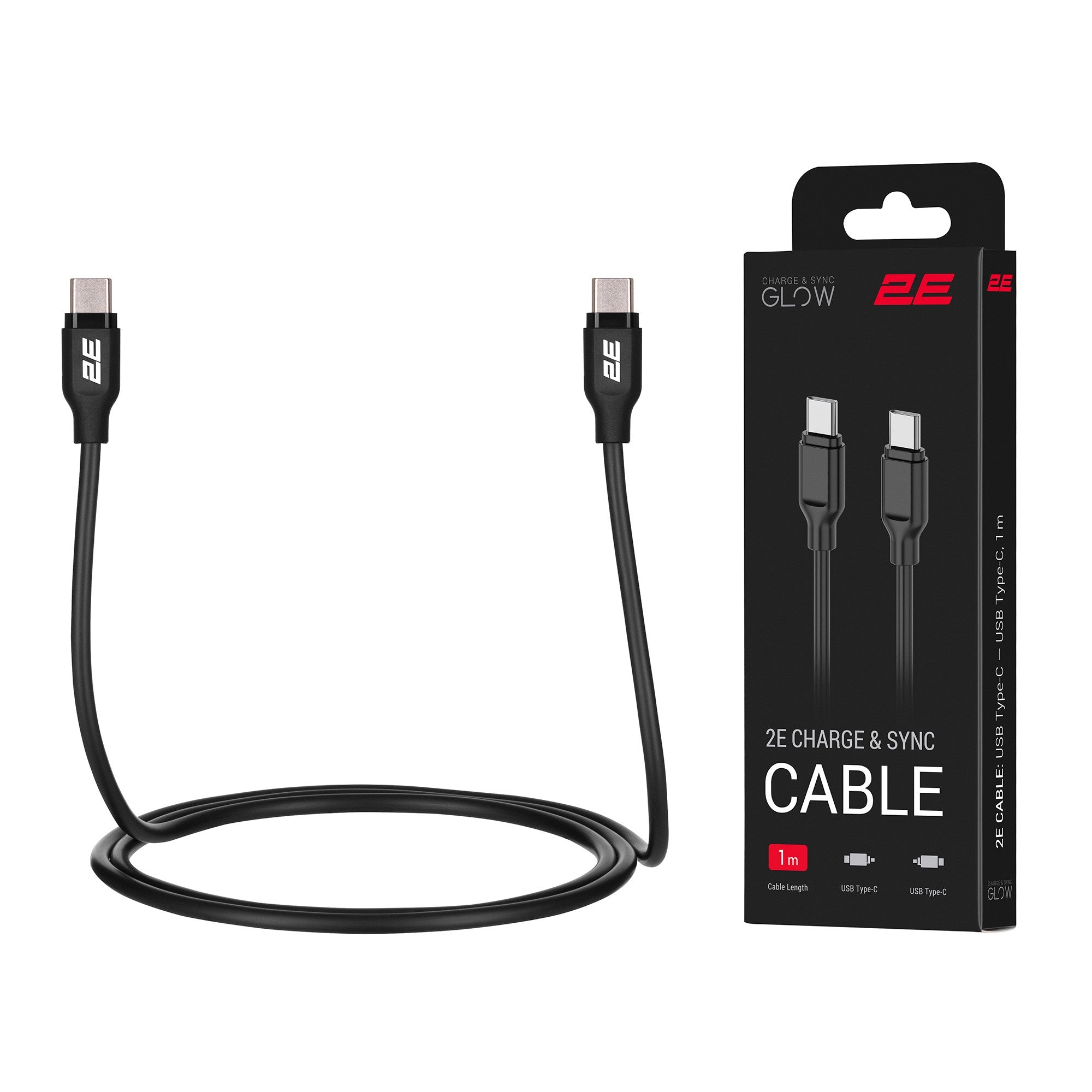 2E Сable USB-C > USB-C charge/data, 1m, 60W Type-C, Glow, white
