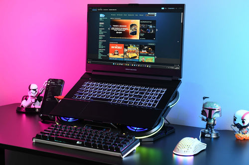 2E GAMING Laptop stand CPG-004, up to 15.6", 2xUSB-A, LCD/phone holder, RGB, black