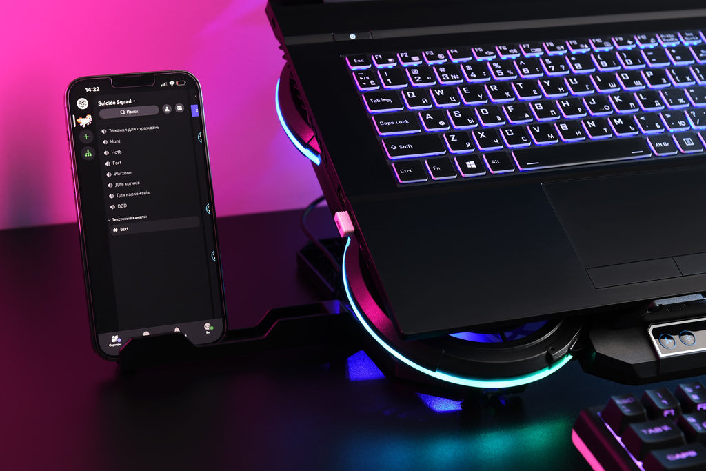 2E GAMING Laptop stand CPG-005, up to 17.3", 2xUSB-A, LCD/phone holder, RGB, black