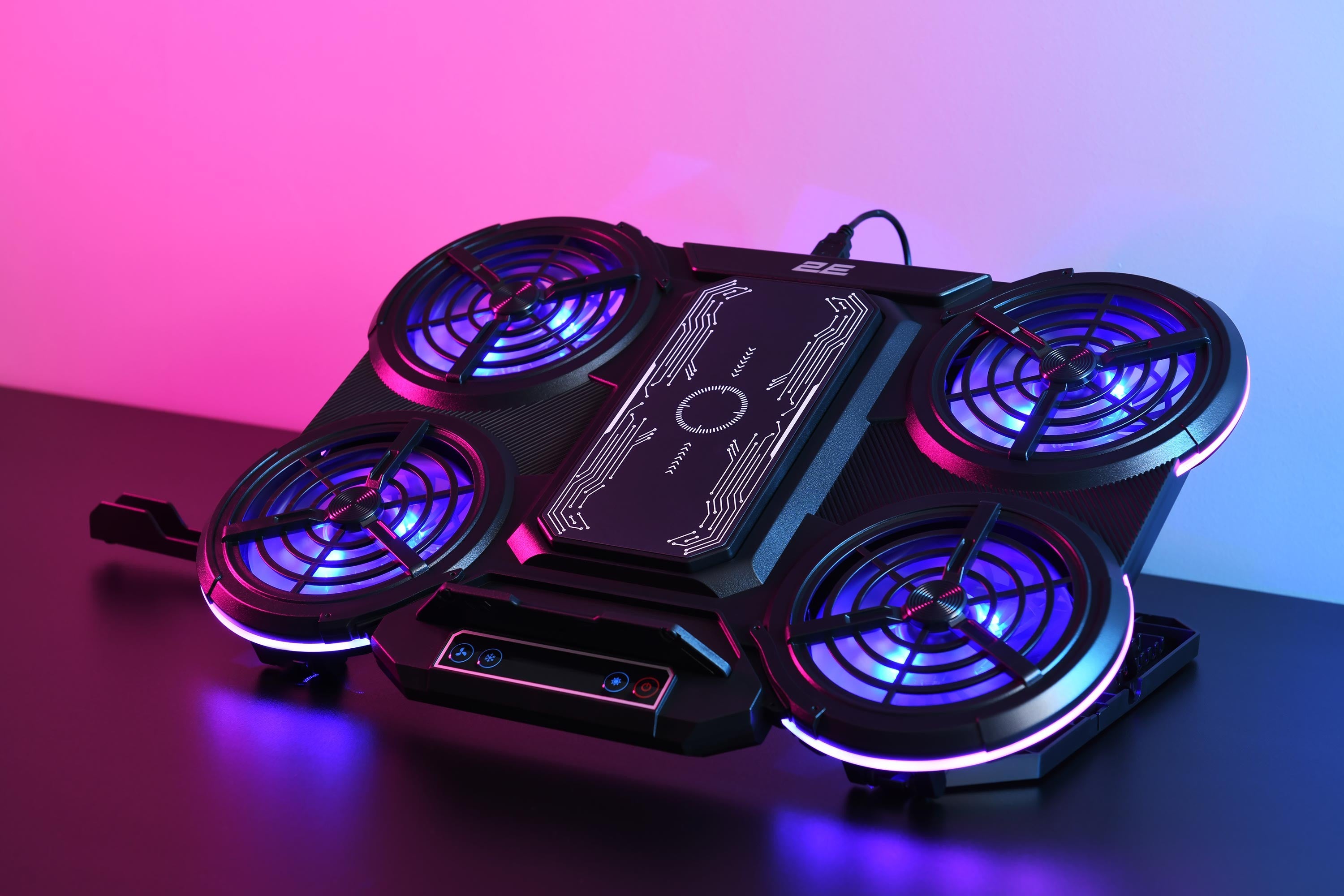 2E GAMING Laptop stand CPG-006, up to 17.3", 2xUSB-A, LCD/phone holder, RGB, black