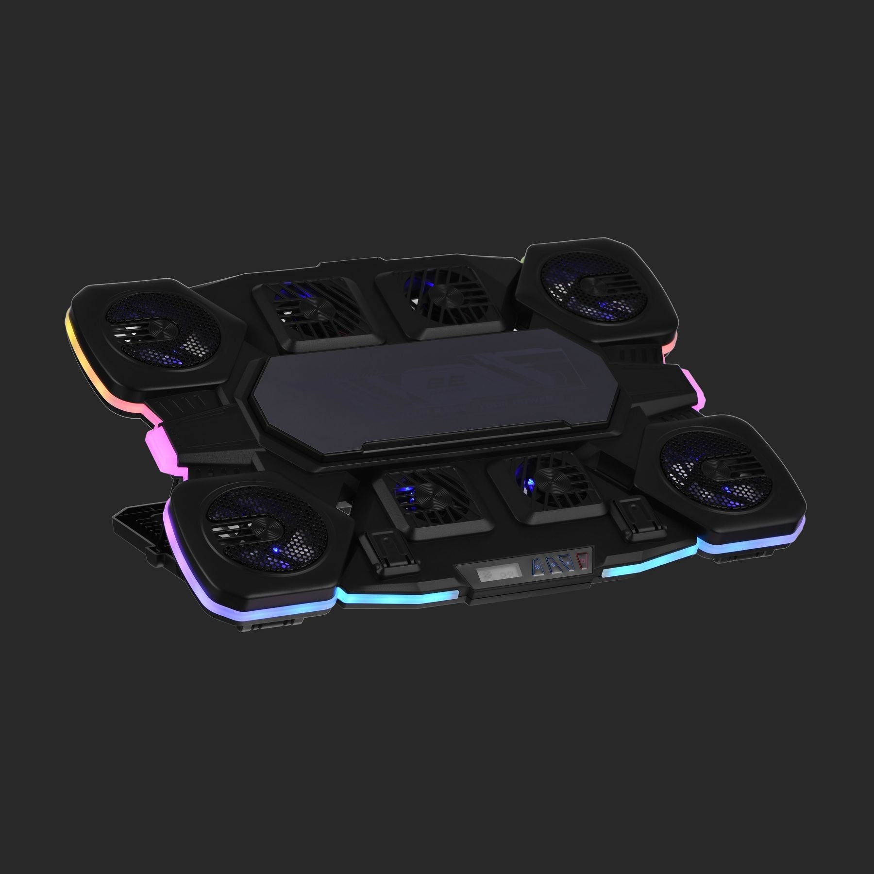 2E GAMING Laptop stand CPG-012, up to 17.3", 1xUSB-A, 1xUSB-C, LCD/semiconductor cooling pad, RGB, black