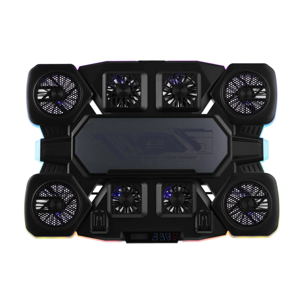 2E GAMING Laptop stand CPG-012, up to 17.3", 1xUSB-A, 1xUSB-C, LCD/semiconductor cooling pad, RGB, black