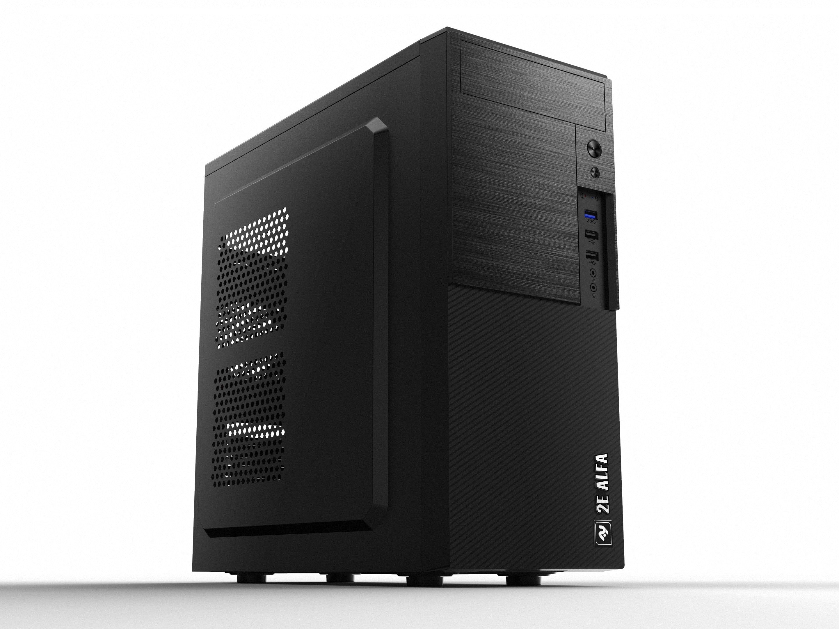 2E Computer case ALFA (E190-3U) MidT,2xUSB2.0,1xUSB3.0, steel (side panel), without PSU, black