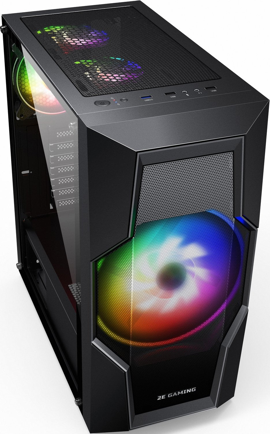 2E GAMING Computer case TURBO (G2057B) , MidT, 2xUSB2.0,1xUSB3.0, 1x200+3x120ARGB,TG (side panel),without PSU,black