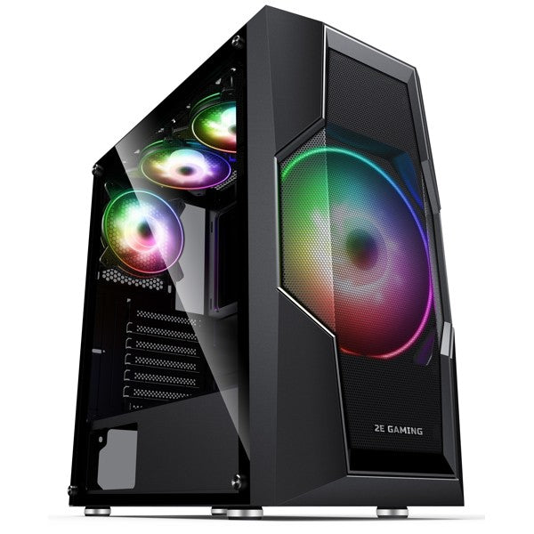2E GAMING Computer case TURBO (G2057B) , MidT, 2xUSB2.0,1xUSB3.0, 1x200+3x120ARGB,TG (side panel),without PSU,black