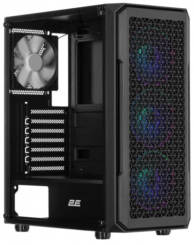 2E GAMING Computer case HEXAGON (G338) MidT,2xUSB2.0,1xUSB3.0, 1x120+3x120ARGB ,TG (side panel),without PSU,black