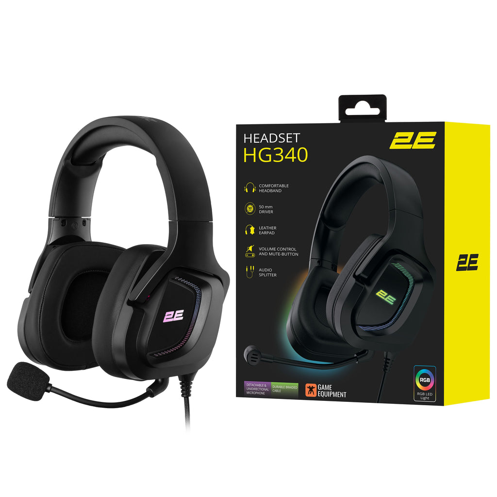2E GAMING Headset HG340, mini-jack/dual 3.5mm, RGB, 2m, black
