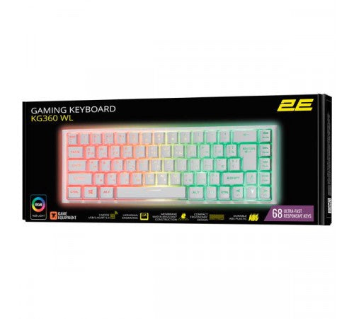 2E GAMING Membrane keyboard KG360 68key, USB-A/WL, EN/UA/RU, RGB, black