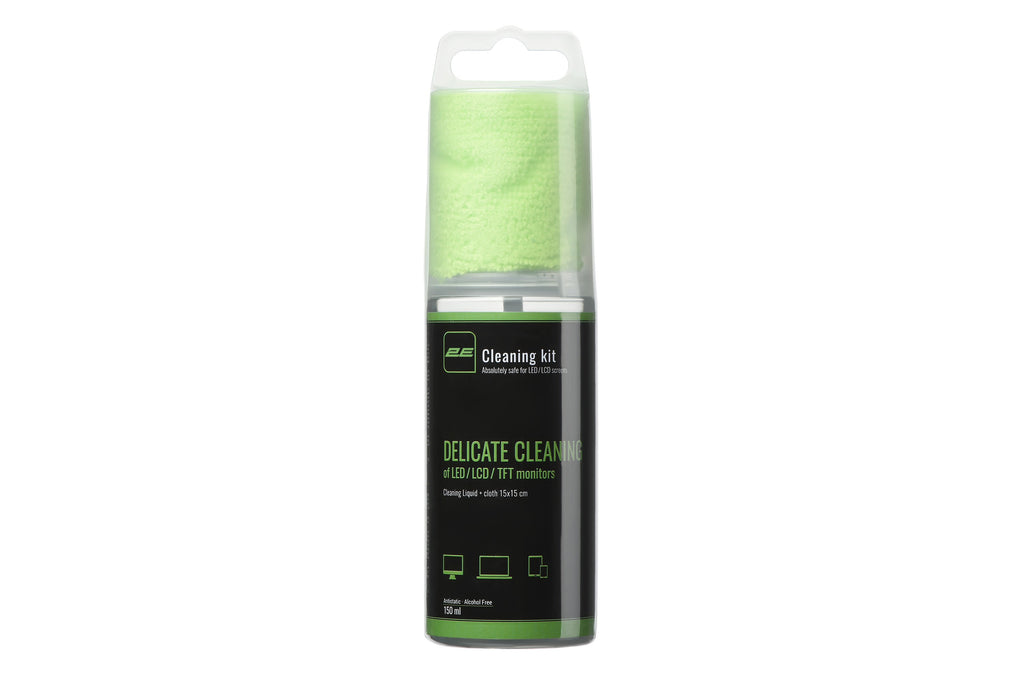 2E Cleaning kit for office equipment (liquid 150ml, whipe 15x15cm), green