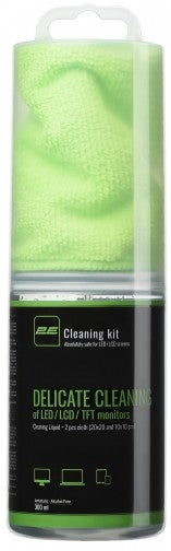 2E Cleaning kit for office equipment (liquid 300ml, whipes: 20x20 - 1pc, 10x10 - 1pc), green