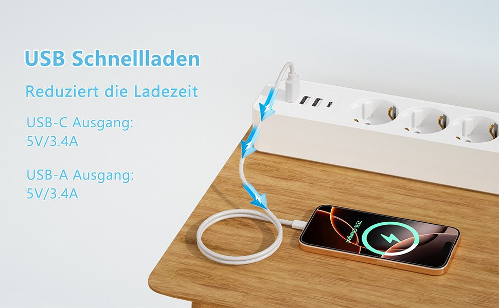 2E Power strip with surge protection, 10m, 5xTypeF, 16A, black