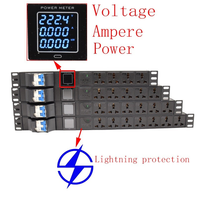 2E Power strip with surge protection, 10m, 5xTypeF, 16A, black