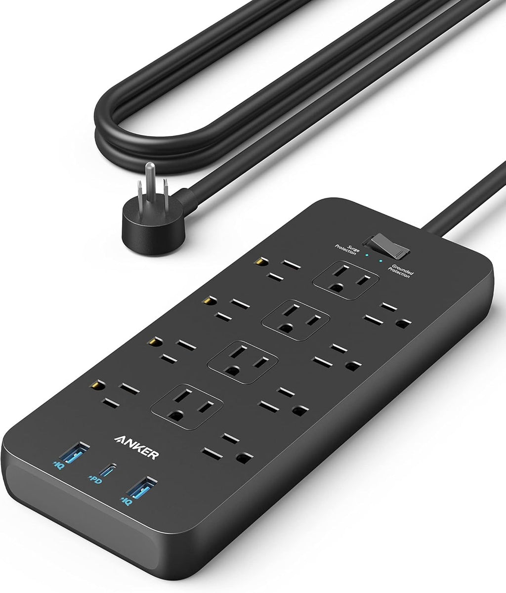 2Е Power strip with surge protector 5xType F, 3x1.5mm2, 16A, 3xUSB-A, 2m, white