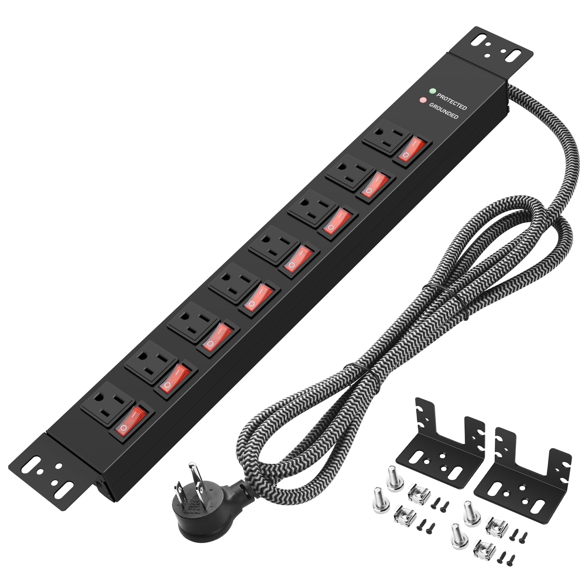 2Е Power strip with surge protector 5xType F, 3x1.5mm2, 16A, 2m, white