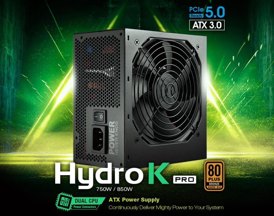 2E GAMING PSU Solid Power Pro (850W), >85%, 80+ Bronze, 120mm, 1xMB 24pin(20+4), 2xCPU 8pin(4+4), 3xMolex, 6xSATA, 4xPCIe 8pin(6+2), 1x12VHPWR, Semi M