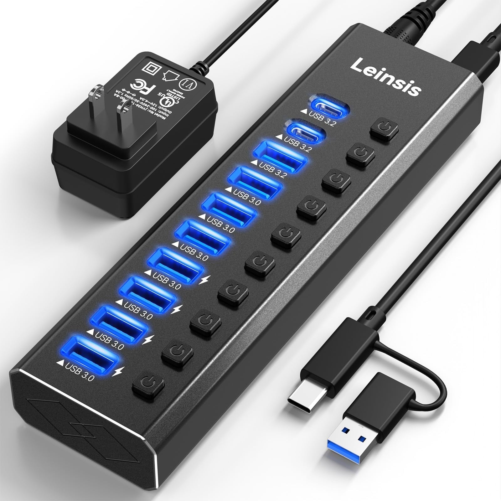 2E Hub USB-С > 2хUSB-A 2.0/USB-A 3.0/USB-C PD/HDMI/Ethernet, 0.15m, silver