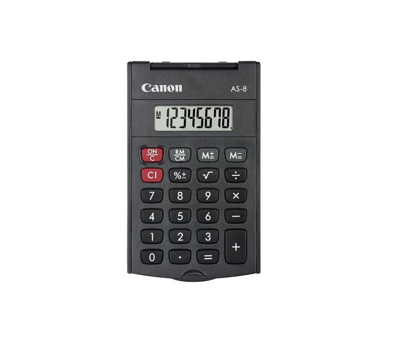 Canon 8-digit handheld calculator with arc design and 360 degree upward folding durable cover