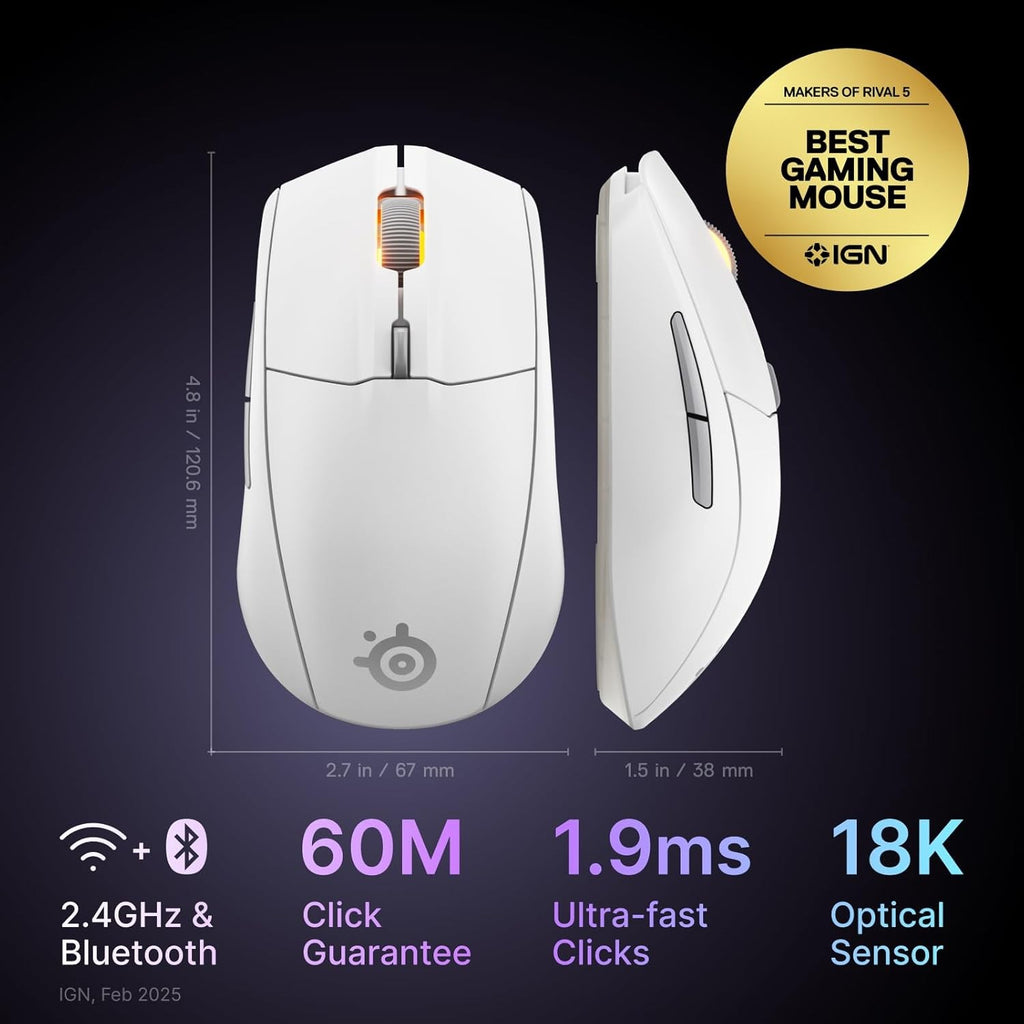 SteelSeries Mouse Rival 3 Gen 2, RGB, USB-A/WL/BT, aqua