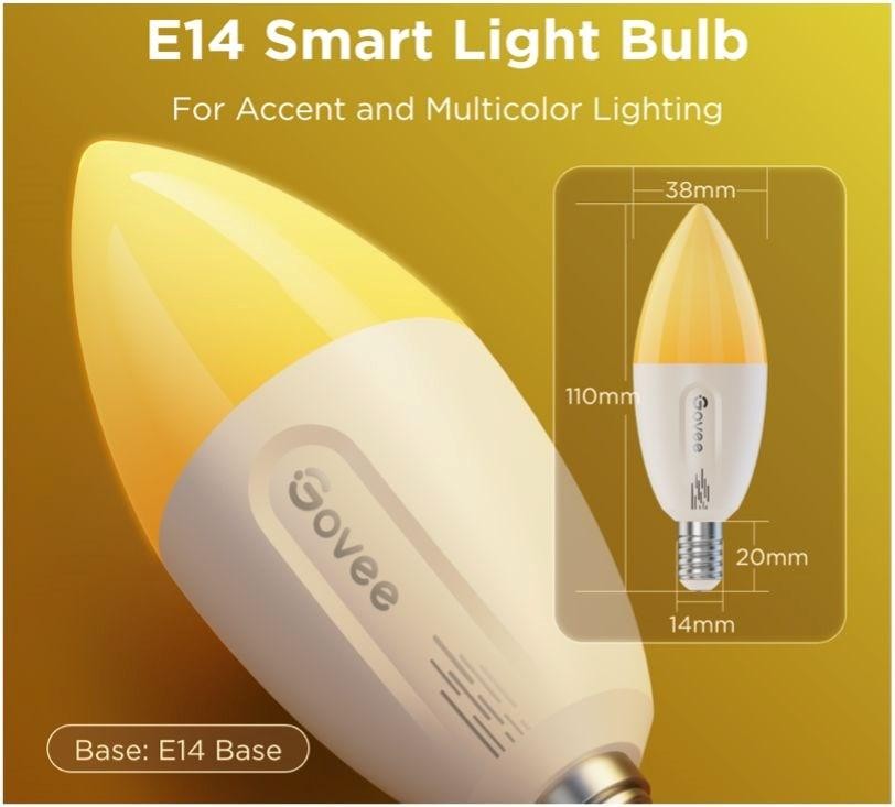 Govee H600C, E14, 5W, 450Lm, 2700K-6400K, RGBWW, WI-FI/Bluetooth, білий