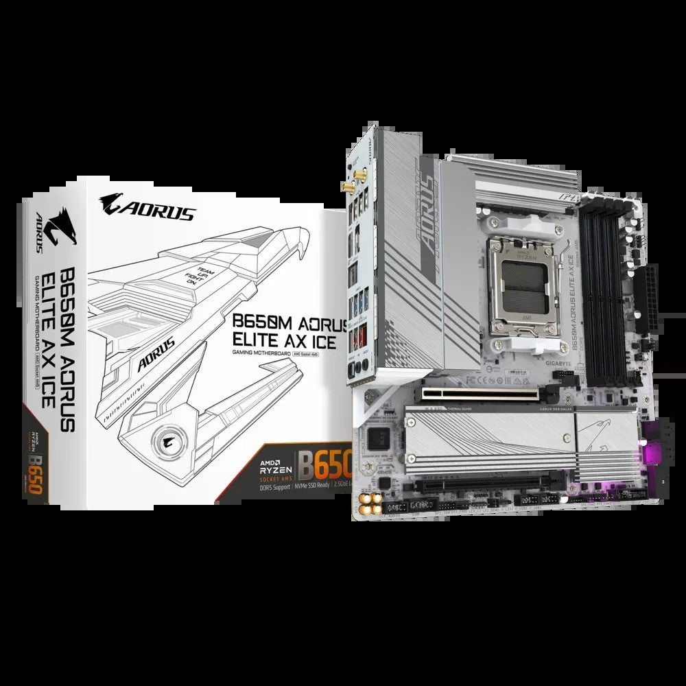 GIGABYTE Motherboard B650M A ELITE AX ICE sAM5 B650 4xDDR5 M.2 HDMI DP Wi-Fi mATX