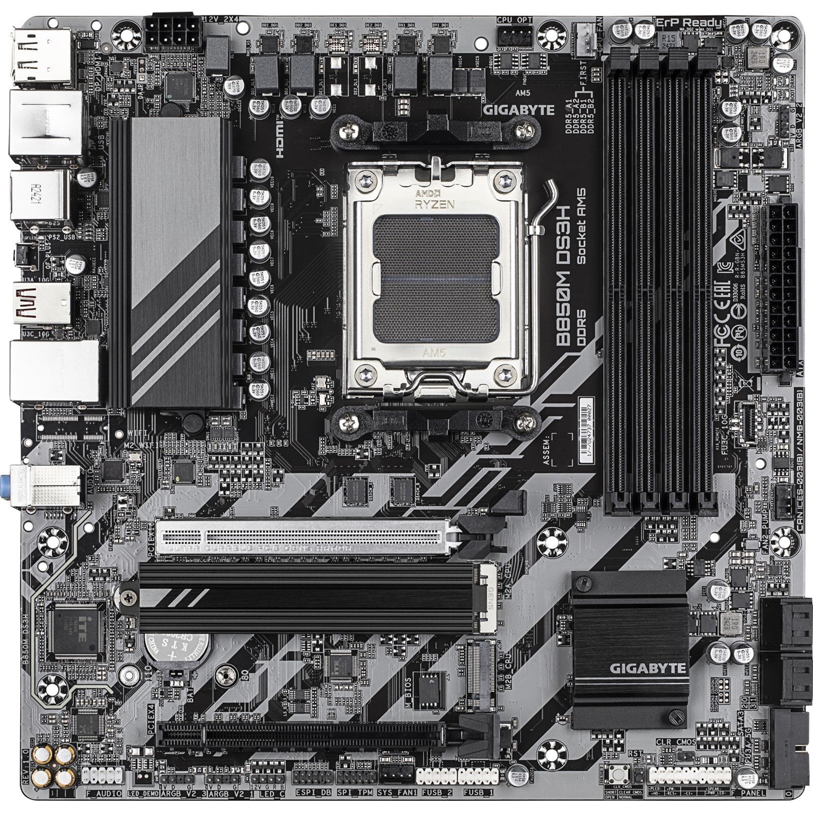GIGABYTE Motherboard B850M DS3H sAM5 B850 4xDDR5 M.2 HDMI DP mATX