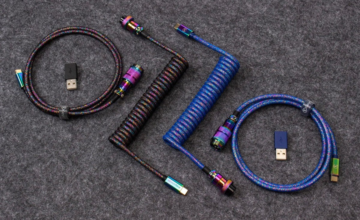 Cabel Type-A/Type-C Keychron Premium Coiled Aviator Cable-Angled Purpule