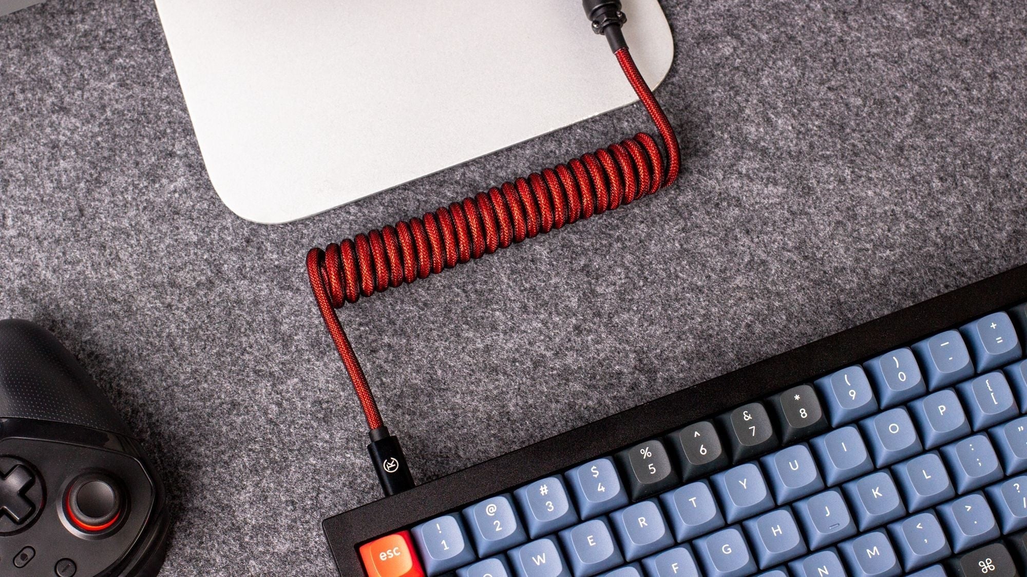 Cabel Type-A/Type-C Keychron Premium Coiled Aviator Cable-Straight Rainbow Palted Blue