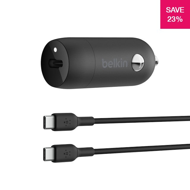 Belkin Car Charger 30W USB-C PD PPS, cable USB-C > USB-C, 1m, black