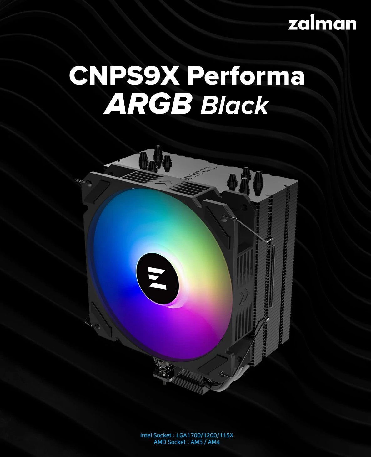 Zalman CPU cooler CNPS9X Performa Plus, ARGB, LGA1700, 1200, 115x, AM5, AM4 4pin, PWM, 3pin+5VARGB, TDP180W, black