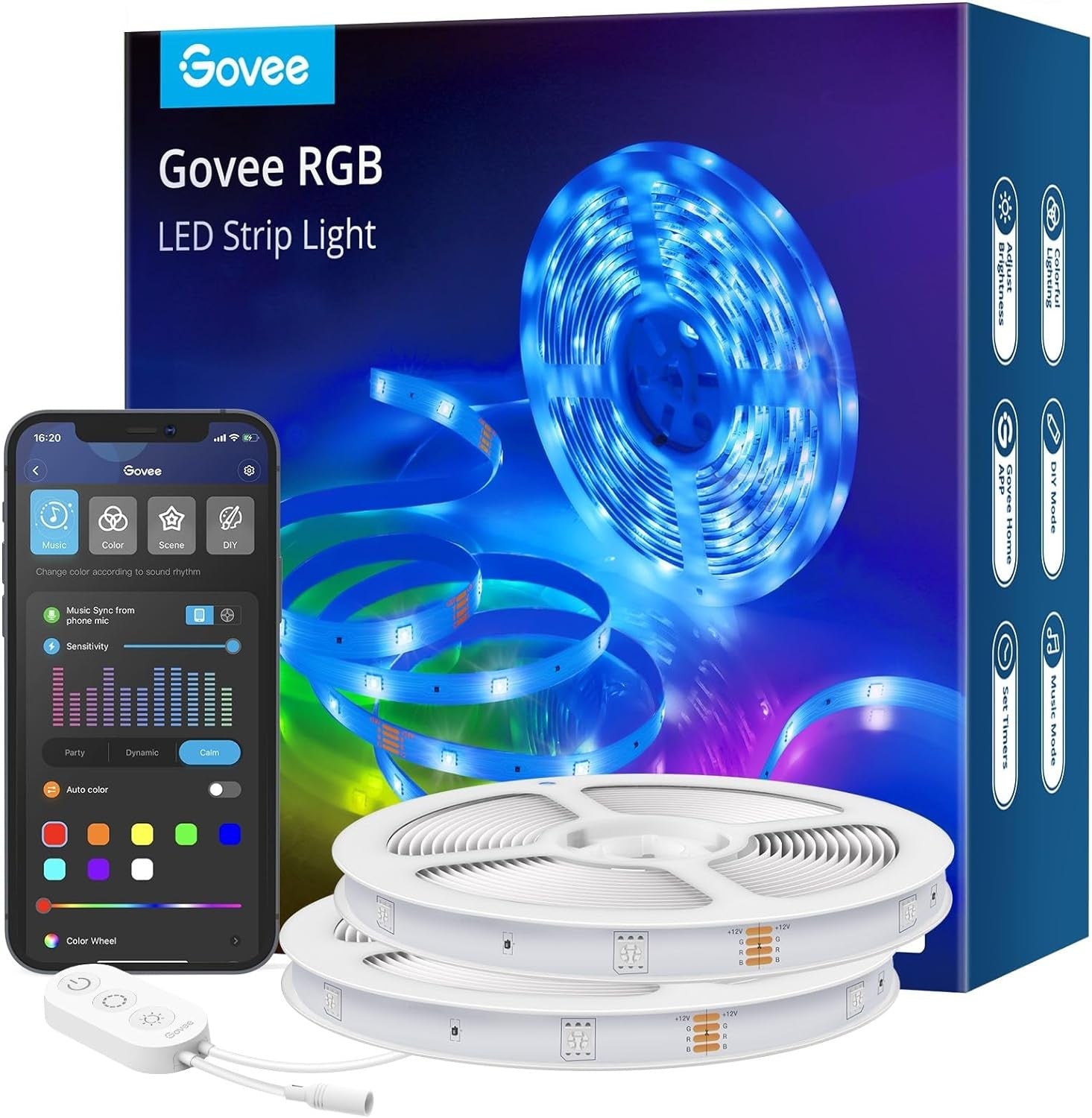 Govee RGB Smart Wi-Fi + Bluetooth LED Strip Lights(10m) [Energy Class A] (10m)