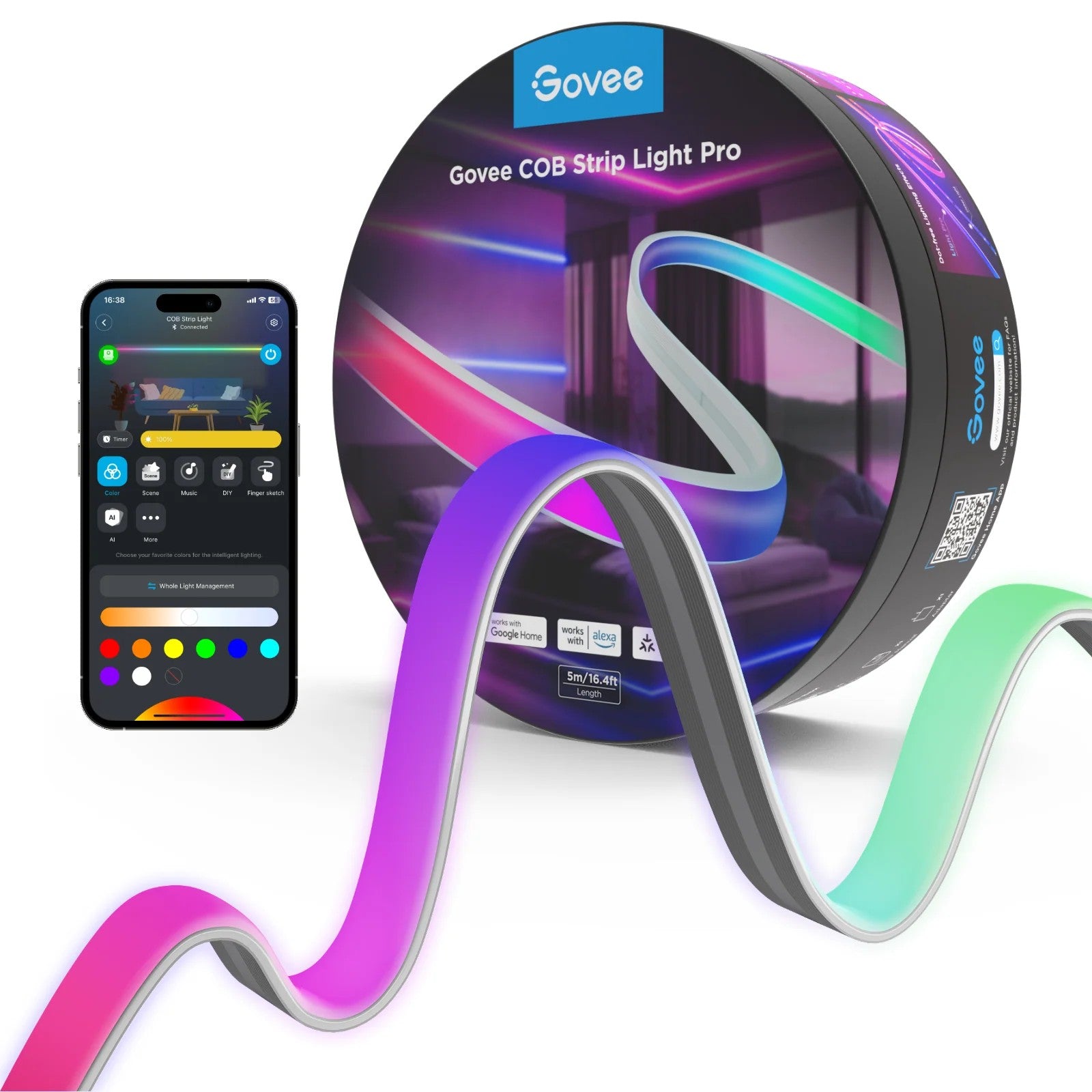 Govee 3M Neon Preinstalled Strip Light White support Matter(Homekit, Google, Alexa, Smarthings)