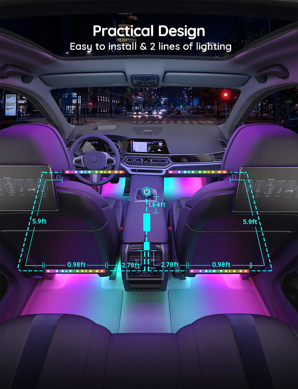 Govee RGBIC Interior Car Lights (30 Scene Mode + 4 Music Mode)--Without Remote Control