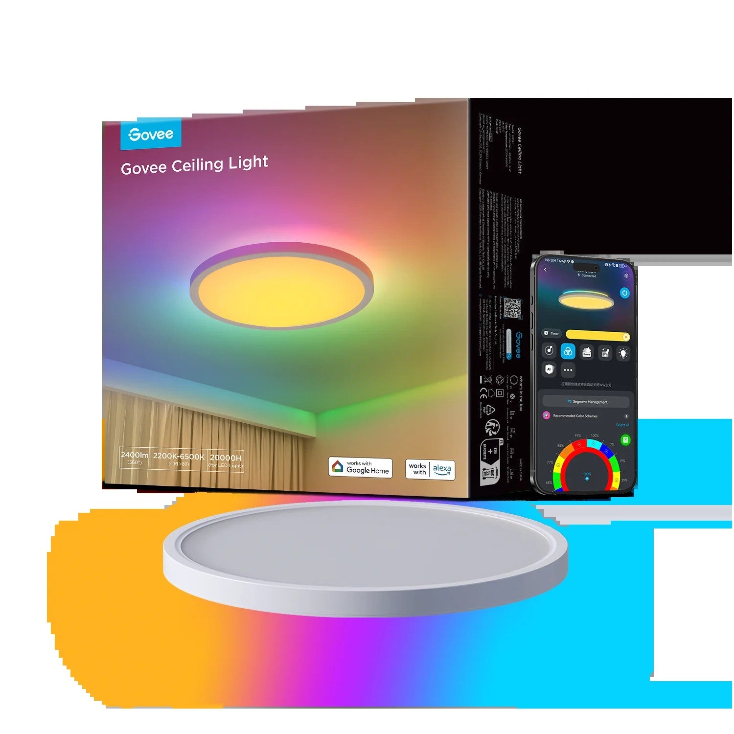 Govee H60A4 30cm Smart Square Ceiling Light, RGBWW + RGBIC, WI-FI/Bluetooth, білий