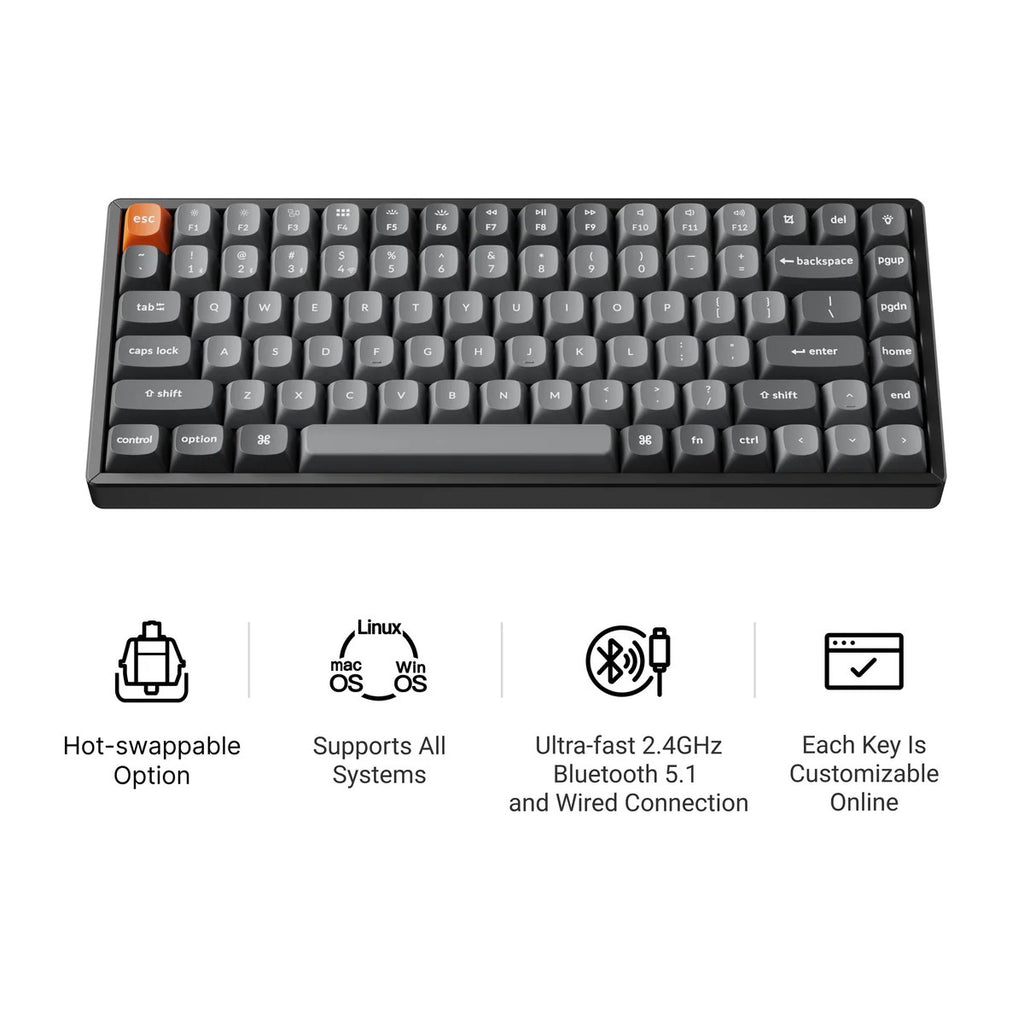 Mechanical keyboard Keychron K2 Max 84 keys, K Red, WL/BT/USB-A, RGB, black
