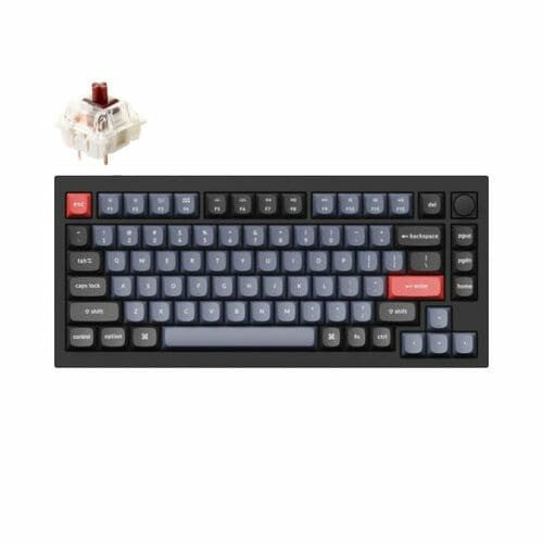 Keychron Q1 QMK Custom HotSwappable Gateron Phantom Blue Switch Mechanical Keyboard Full Assembled Carbon Black RGB with Knob Russian Layout