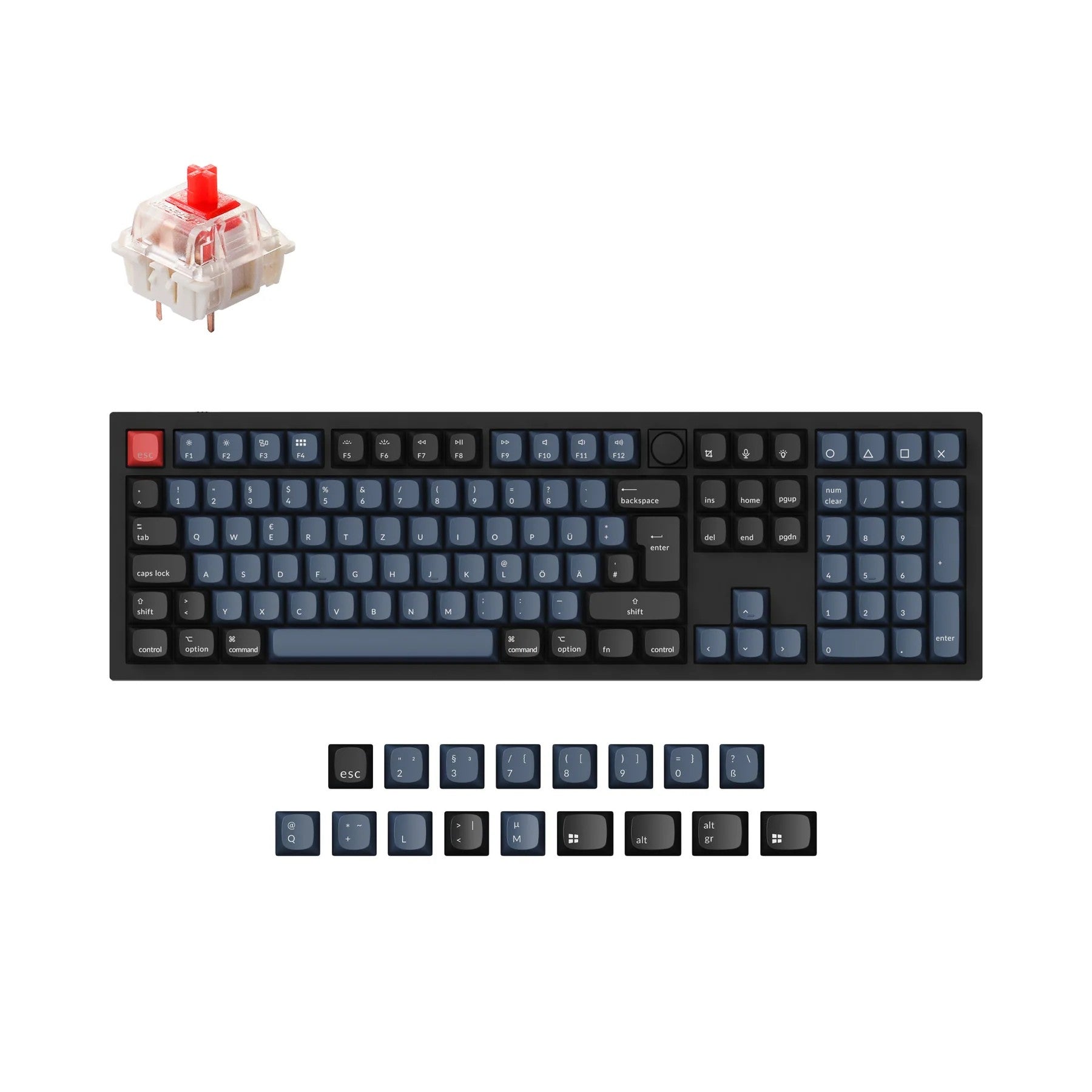 Keyboard mechanical Keychron Q6 104Key, Gateron G PRO Red, Hot-Swap, QMK, Knob, USB-A, EN, RGB, Чорний