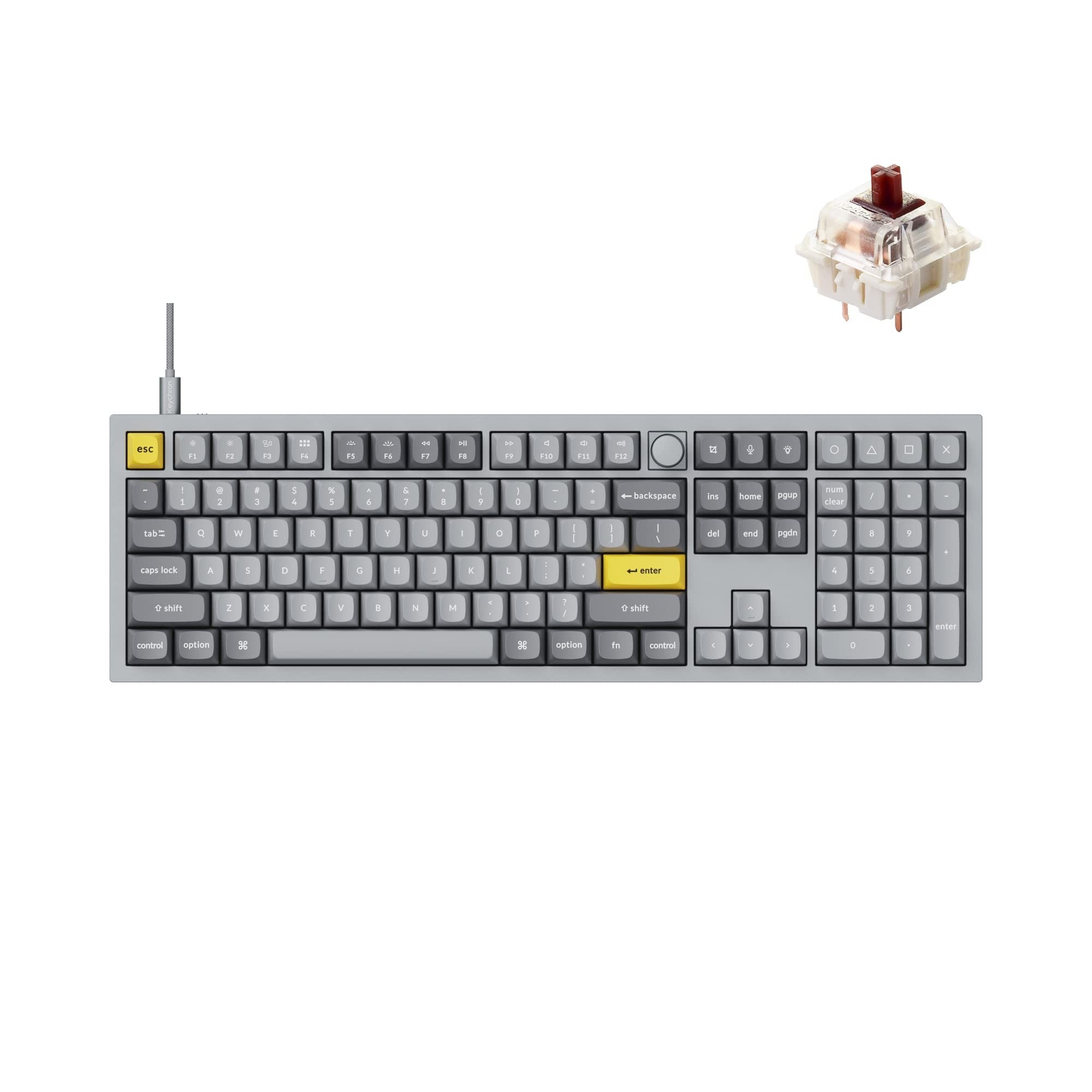Keyboard mechanical Keychron Q6 104Key, Gateron G PRO Brown, Hot-Swap, QMK, Knob, USB-A, EN, RGB, Чорний