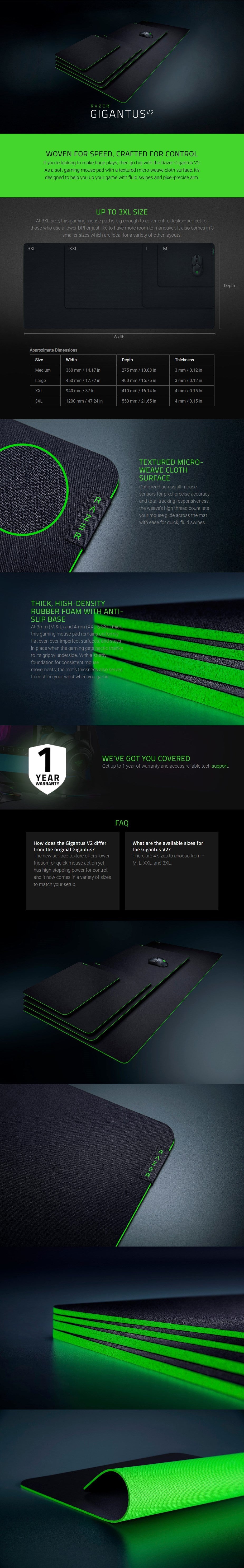 Razer Mouse Pad Gigantus V2, XXL (940x410x4mm), black