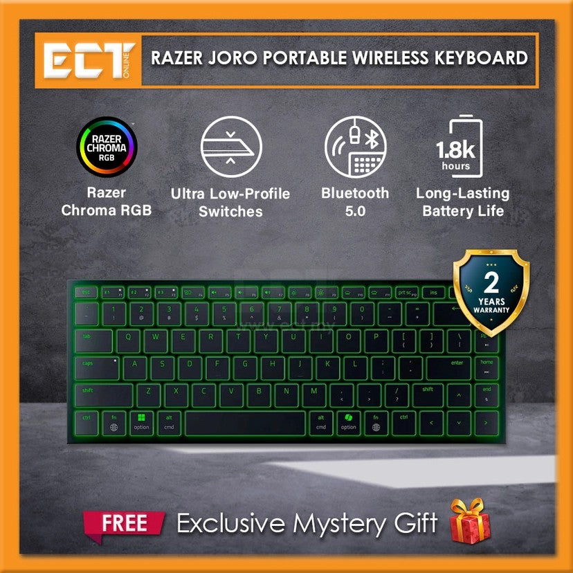 Razer Keyboard Joro Ultra Low-Profile, 86key, BT, EN, RGB, black