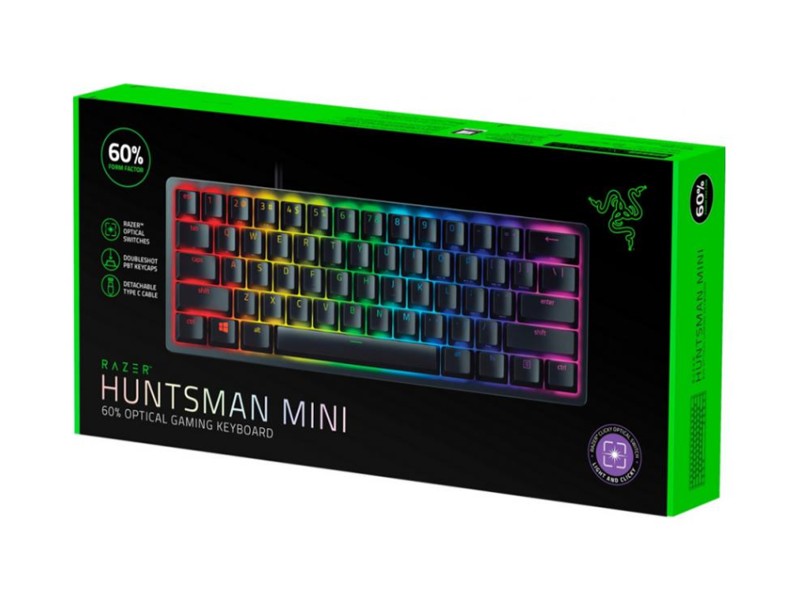 Razer Keyboard mechanical Huntsman Mini 61key, Red Switch, USB-A, EN, RGB, black