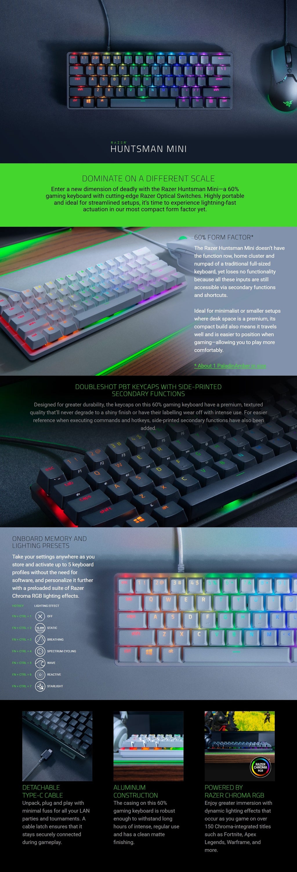 Razer Keyboard Huntsman Mini Mercury Ed. RGB 61key Red Switch USB EN White