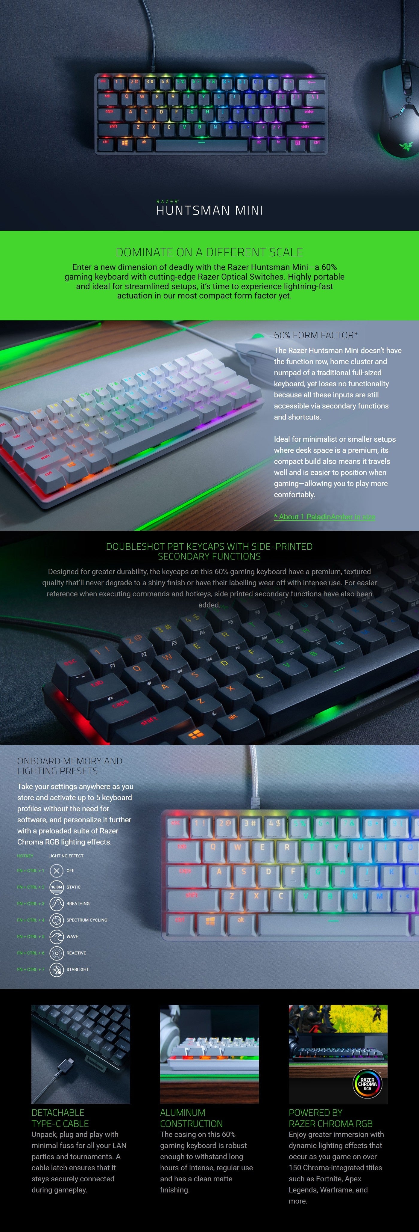 Razer Keyboard Huntsman Mini Mercury Ed. RGB 61key Red Switch USB EN White