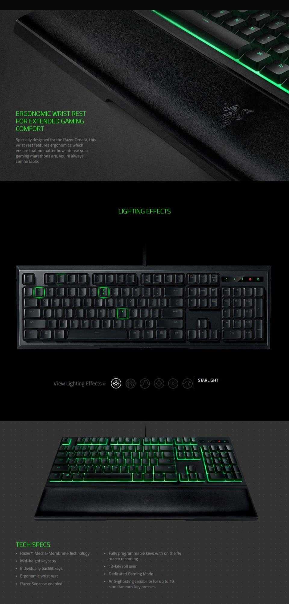 Razer Keyboard mechanical Ornata V3 104key, Mecha-Membrane Switch, USB-A, EN/RU, RGB, black