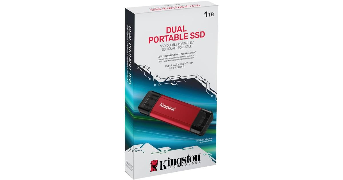 Portable SSD Kingston 1TB USB 3.2 Gen 2 Dual USB-A R1050/W950MB/s