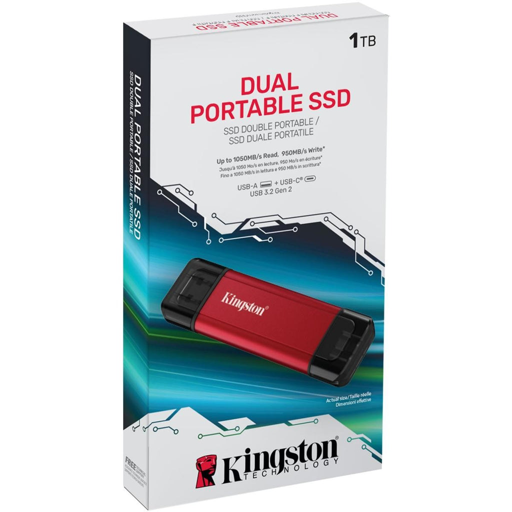 Portable SSD Kingston 1TB USB 3.2 Gen 2 Dual USB-A R1050/W950MB/s