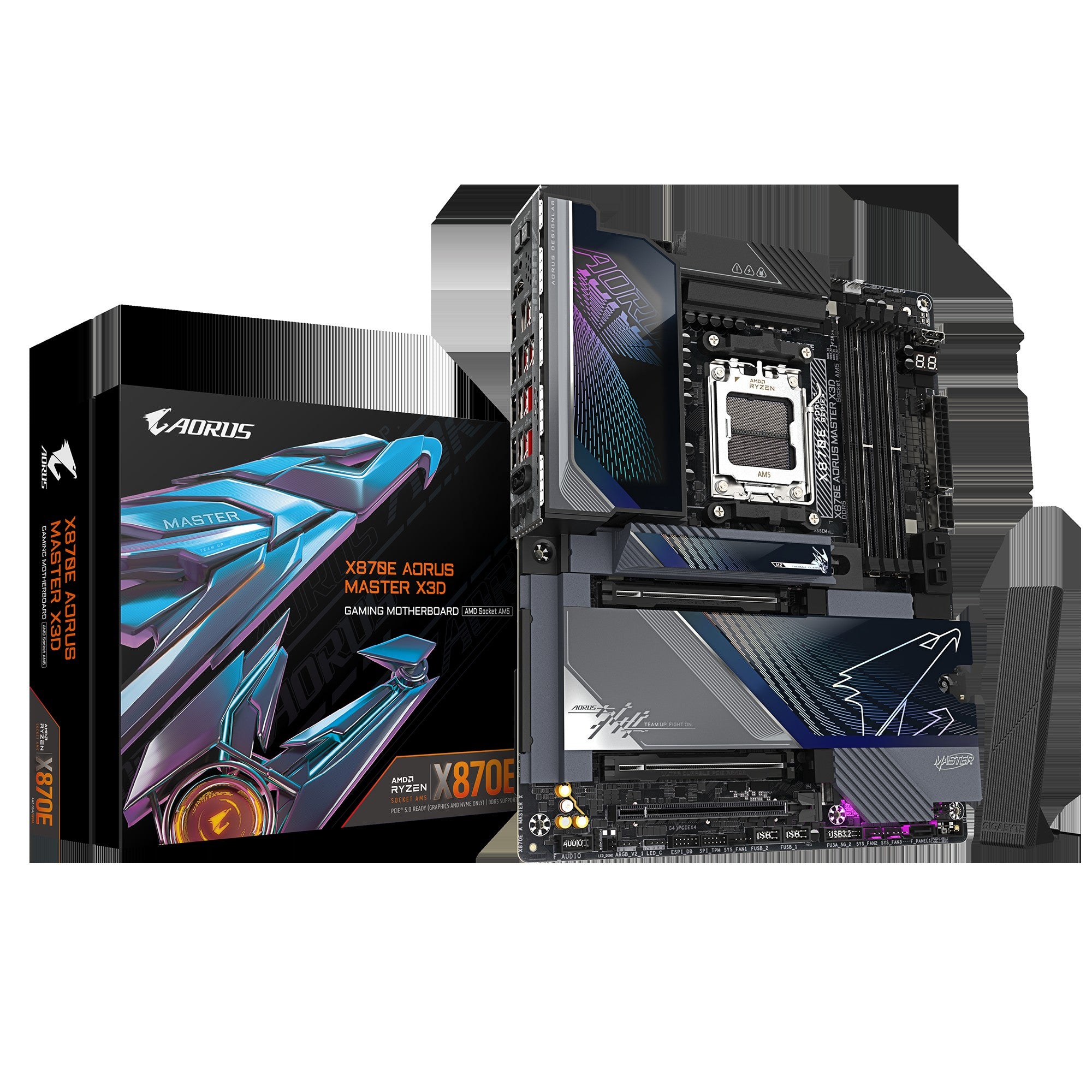 GIGABYTE Motherboard X870E A MASTER X3D ICE sAM5 X870 4xDDR5 M.2 Wi-Fi BT HDMI DP ATX