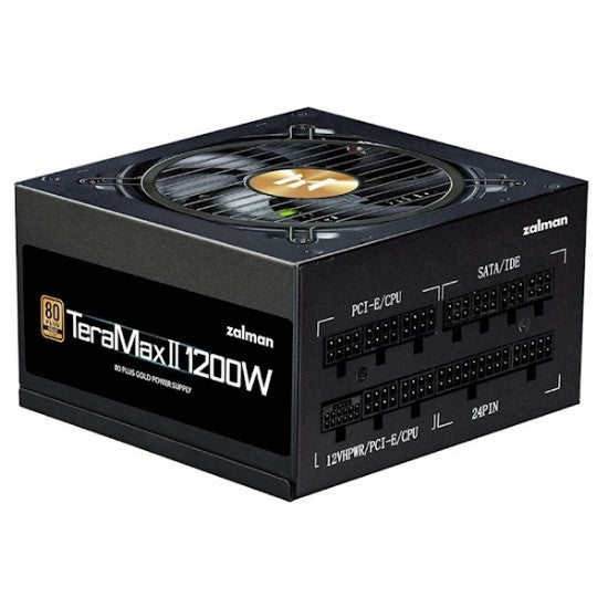 Zalman PSU Teramax 2 View (1200W) 99%, 80+ Gold, 120мм, 1xMB 24pin(18+10), 2xCPU(4+4 pin), 3xMolex, 12xSATA, 4xPCIe 8pin(6+2), 1xPCIe GEN5 16pin, 1x +